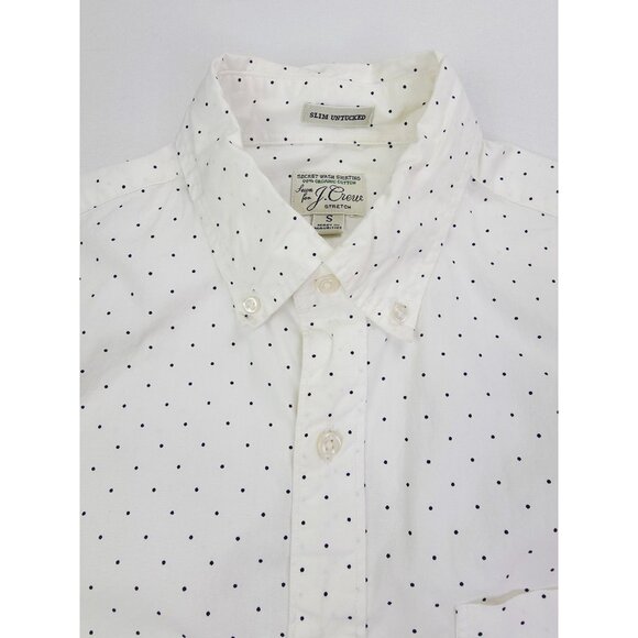 J. Crew Slim Untucked Stretch Size Small Mens White Black Polka Dot Button Down - Picture 1 of 9